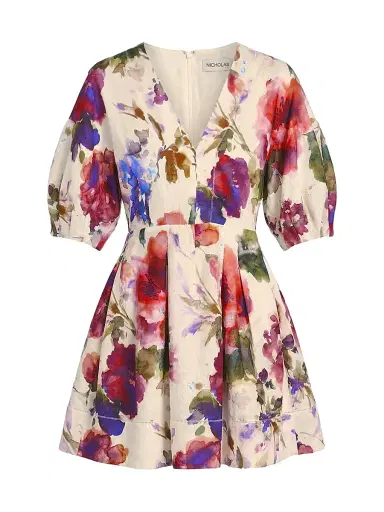 NICHOLAS Women's Josefa Linen-Blend A-Line Minidress - Watercolor Floral | Thumbnail 1