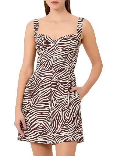 NICHOLAS Women's Alina Printed Linen-Blend A-Line Minidress - Striata Print | Thumbnail 2
