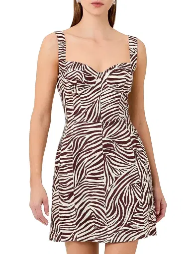 NICHOLAS Women's Alina Printed Linen-Blend A-Line Minidress - Striata Print | Thumbnail 3