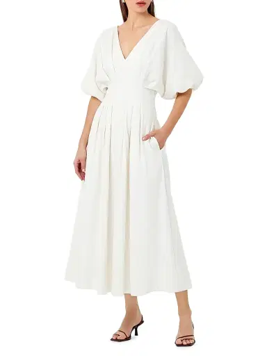 NICHOLAS Women's Vicky Pleated Linen-Blend Midi-Dress - | Thumbnail 3 NICHOLAS Women's Vicky Pleated Linen-Blend Midi-Dress - | Thumbnail 3