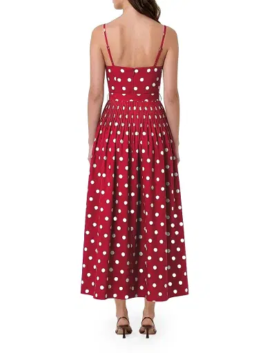NICHOLAS Women's Mireille Belted Polka Dot Linen-Blend Midi-Dress - Crimson Polka Dot | Thumbnail 4