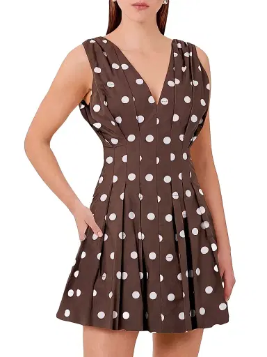 Nicholas the Label Women's Elvira Polka Dot Linen-Blend Sleeveless Minidress - Mocha Polka Dot | Thumbnail 3 Nicholas the Label Women's Elvira Polka Dot Linen-Blend Sleeveless Minidress - Mocha Polka Dot | Thumbnail 3