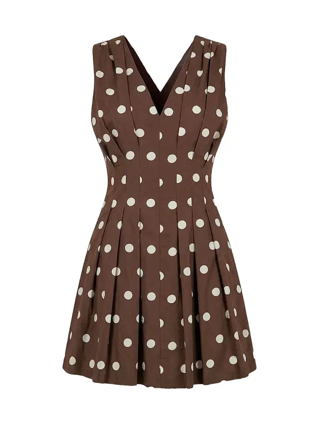 Women's Elvira Polka Dot Linen-Blend Sleeveless Minidress - Mocha Polka Dot