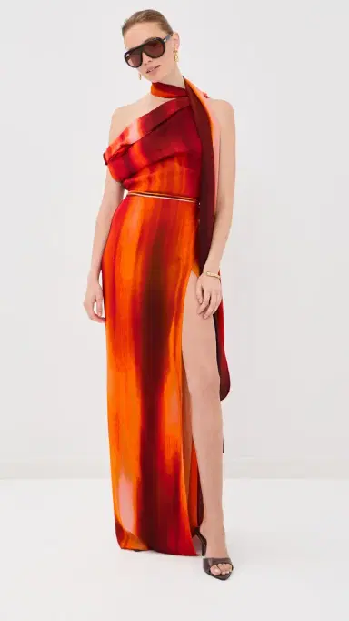 LaQuan Smith Asymmetrical Draped Dress with Scarf Multi | Thumbnail 2