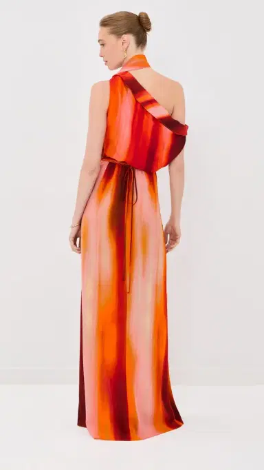 LaQuan Smith Asymmetrical Draped Dress with Scarf Multi | Thumbnail 3