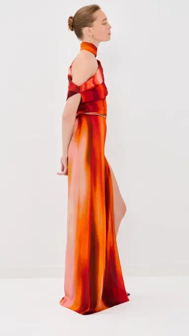 LaQuan Smith Asymmetrical Draped Dress with Scarf Multi | Thumbnail 4