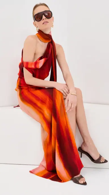 LaQuan Smith Asymmetrical Draped Dress with Scarf Multi | Thumbnail 5
