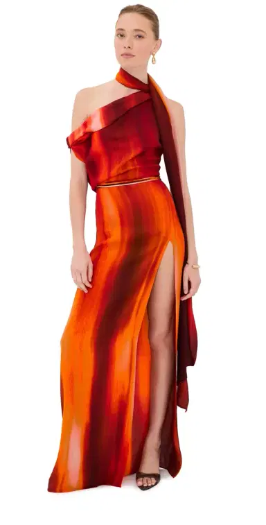 LaQuan Smith Asymmetrical Draped Dress with Scarf Multi | Thumbnail 1
