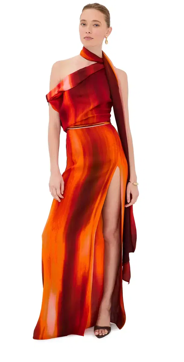 LaQuan Smith Asymmetrical Draped Dress with carf Multi