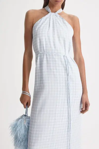 Scanlan Theodore Tie Neck Dress - Blue White | Thumbnail 3 Scanlan Theodore Tie Neck Dress - Blue White | Thumbnail 3