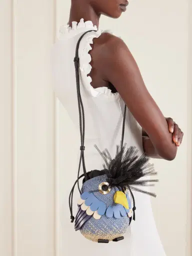 Loewe + Paula's Ibiza Leather-trimmed Woven Raffia Shoulder Bag | Thumbnail 2