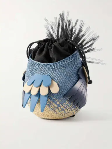 Loewe + Paula's Ibiza Leather-trimmed Woven Raffia Shoulder Bag | Thumbnail 4