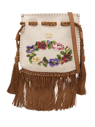 Valentino Garavani Nellcôte Alice Sequin-embellished Brass Logo Drawstring Bag | Thumbnail 1 Valentino Garavani Nellcôte Alice Sequin-embellished Brass Logo Drawstring Bag | Thumbnail 1