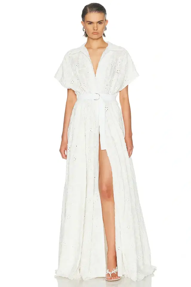 Norma Kamali Super Oversized Sleeveless Boyfriend Shirt Flared Gown