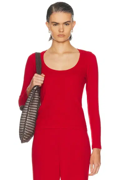 DONNI. The Varied Rib Long Sleeve Scoop Neck Tee | Thumbnail 1