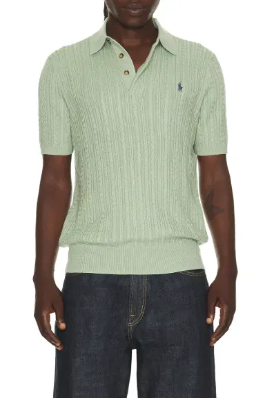 Polo Ralph Lauren Short Sleeve Featherweight Cable Knit 3-button Placket Polo Sweater | Thumbnail 1
