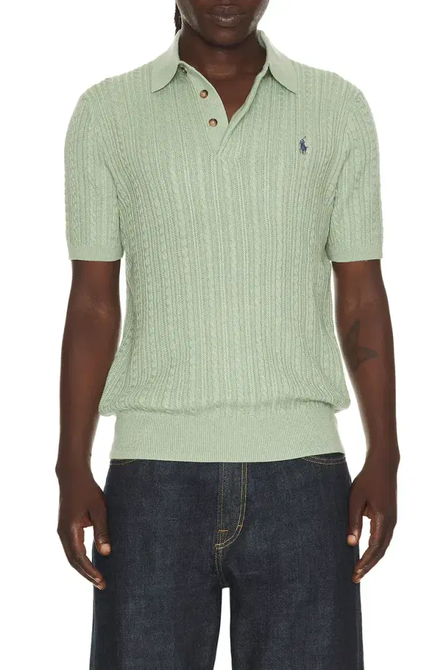 Polo Ralph Lauren Short Sleeve Featherweight Cable Knit 3-button Placket Polo Sweater