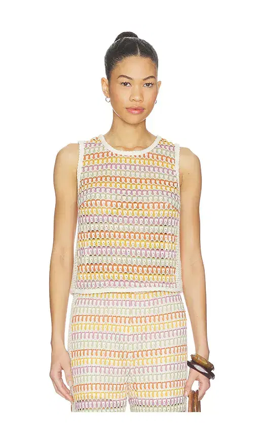 Central Park West Celine Rainbow Crochet Button Back Shell