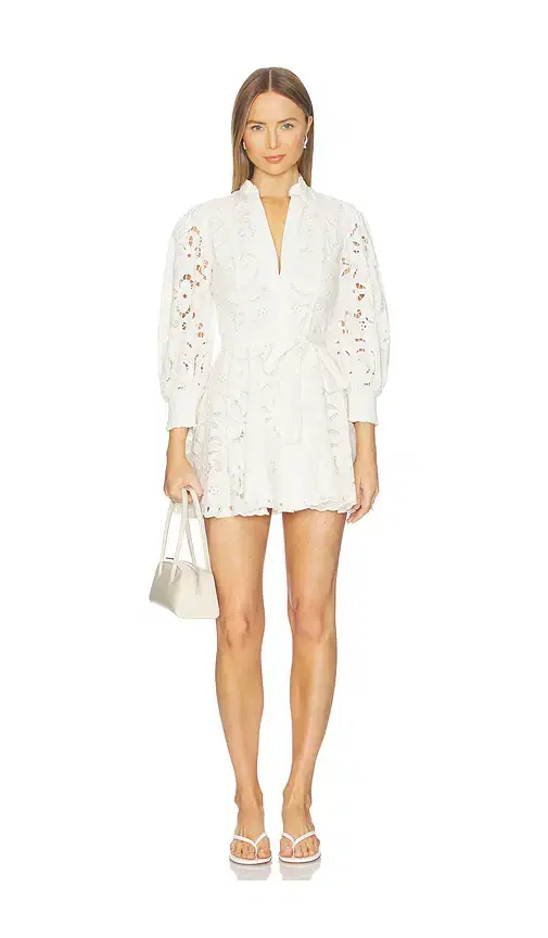 Alice + Olivia Alice + Olivia Lucy Embroidered Longsleeve Mini Shirt Dress With Tie Belt