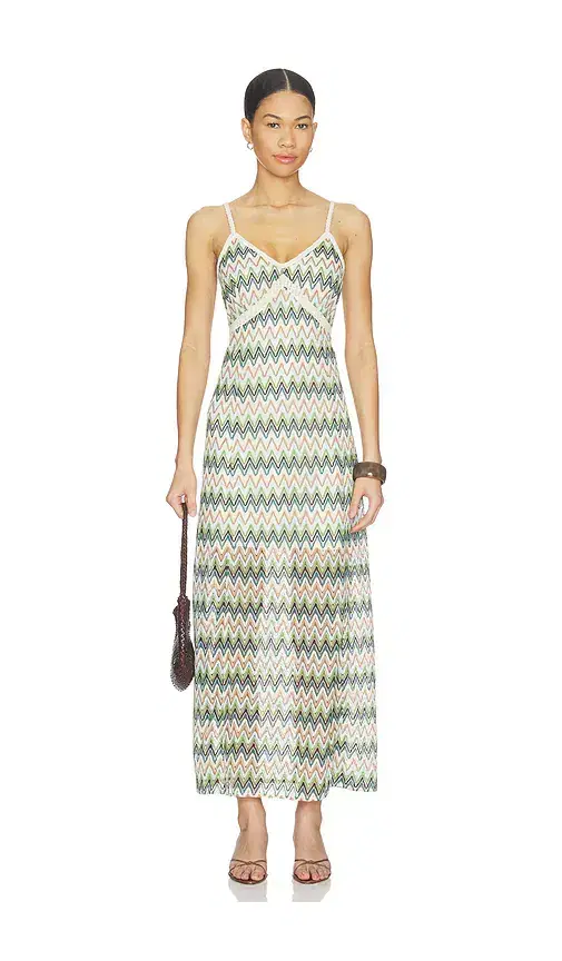 Central Park West Celine Rainbow Crochet Maxi Dress