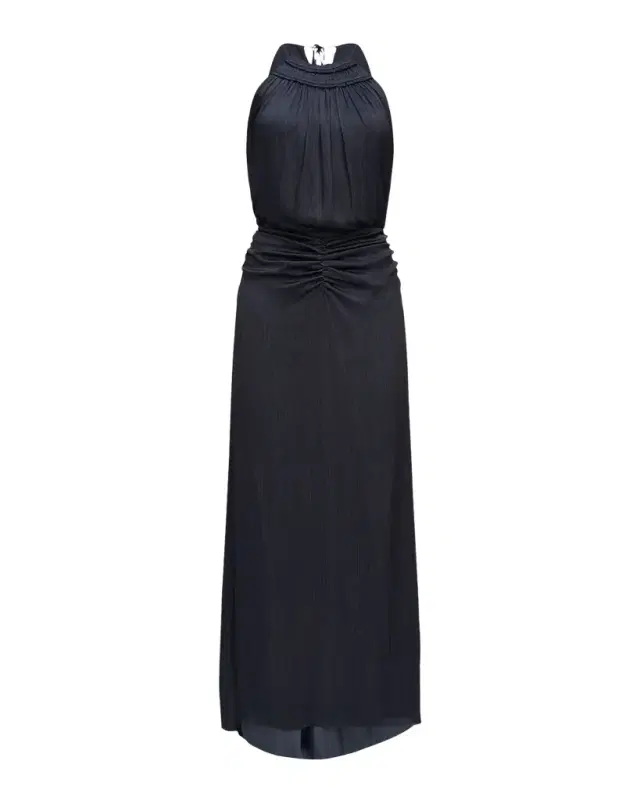 High-Low Slub Micro Satin Halter Gown