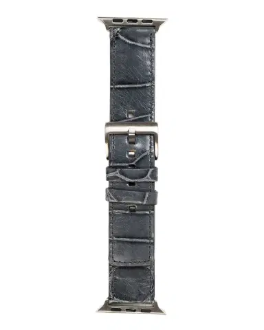 Abas Men's Apple Watch Alligator Watch Strap, Silver Finish | Thumbnail 1 Abas Men's Apple Watch Alligator Watch Strap, Silver Finish | Thumbnail 1
