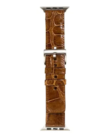 Abas Men 's Apple Watch Alligator Watch Strap, Silver Finish | Thumbnail 1