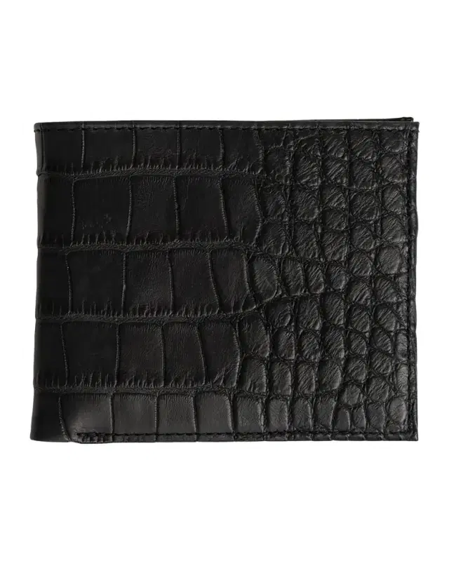 Abas Men 's Matte Alligator Leather Bifold Wallet w/ ID Window