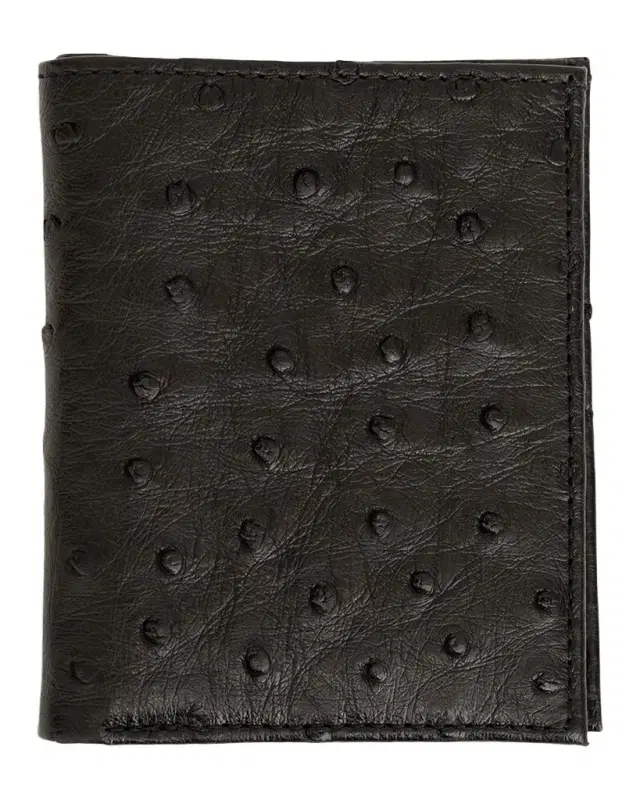 Abas Men 's Ostrich Leather Bifold Wallet w/ ID Window