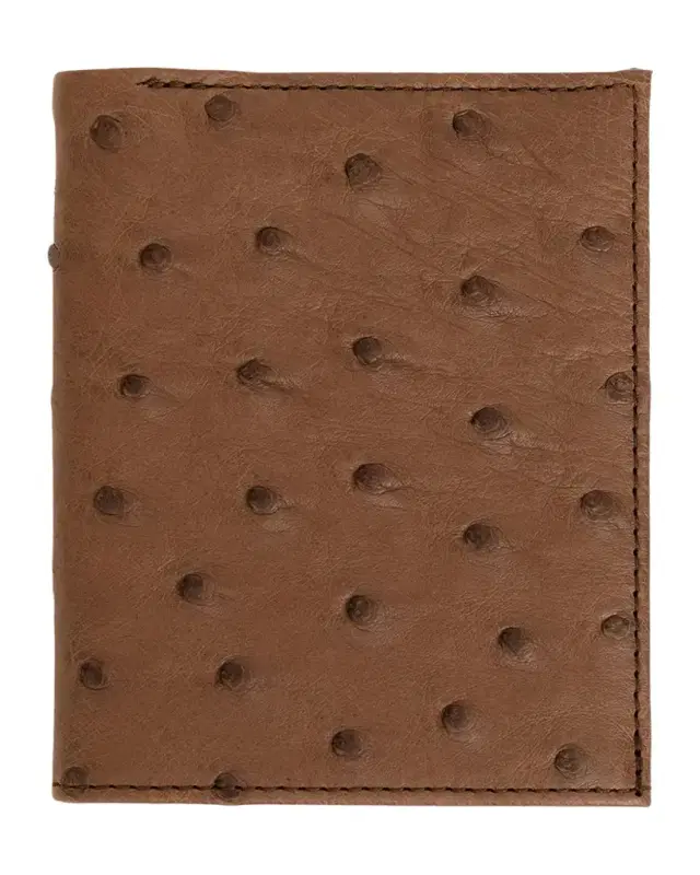 Abas Men 's Ostrich Leather Bifold Wallet w/ ID Window