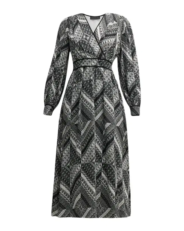 Caelan Geometric-Print Silk Midi Dress