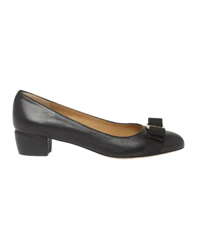 Ferragamo Vara Leather Bow Low Pumps