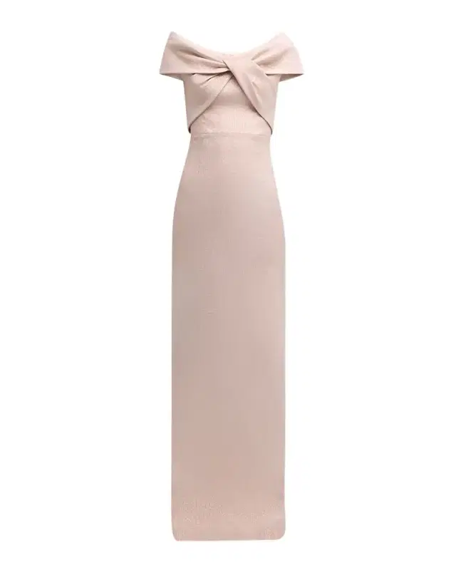 Rickie Freeman for Teri Jon Jacquard Off-Shoulder Twist Gown
