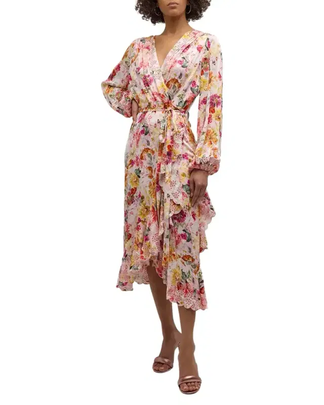 The Charlotte Floral-Print Faux-Wrap Midi Dress