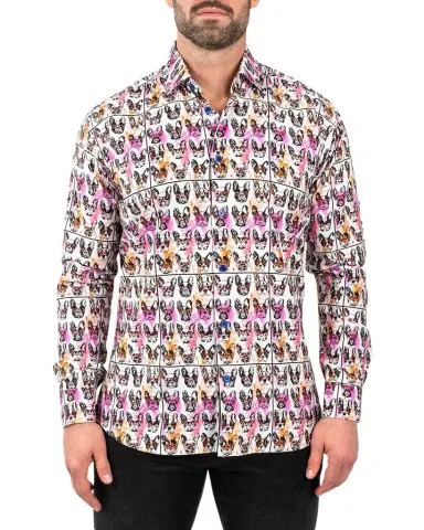 Maceoo Men's Fibonacci Frenchie Nerd Dress Shirt | Thumbnail 1