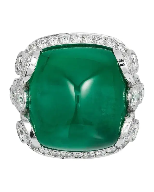 Platinum Brazilian Emerald and Diamond Ring, Size 6.5