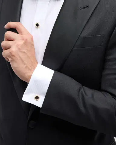 Jan Leslie Men's 18K Rose Gold Mother Of Pearl and Diamond Tuxedo Studs | Thumbnail 2