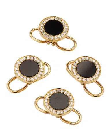 Jan Leslie Men's 18K Rose Gold Mother Of Pearl and Diamond Tuxedo Studs | Thumbnail 1