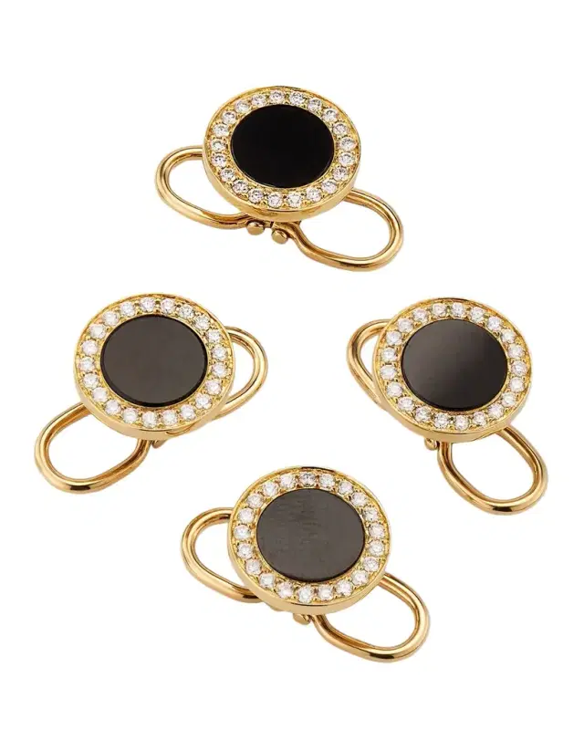 Men 's 18K Rose Gold Mother Of Pearl and Diamond Tuxedo Studs