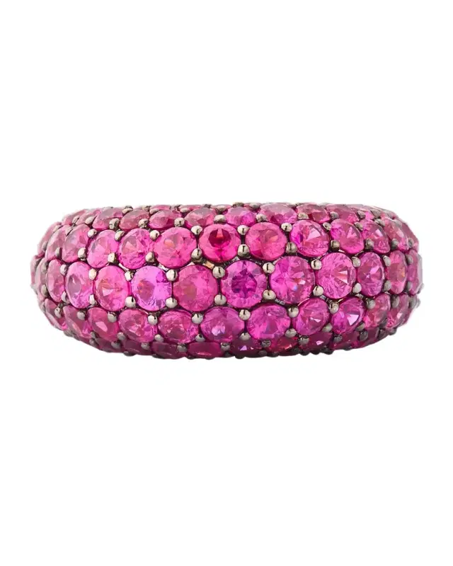 18K Rose Gold Deep Pink Sapphire Dome Ring, Size 8