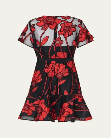 Milly Rosie Belted Floral-Embroidered Mini Dress | Thumbnail 3 Milly Rosie Belted Floral-Embroidered Mini Dress | Thumbnail 3