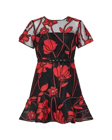 Milly Rosie Belted Floral-Embroidered Mini Dress | Thumbnail 1 Milly Rosie Belted Floral-Embroidered Mini Dress | Thumbnail 1