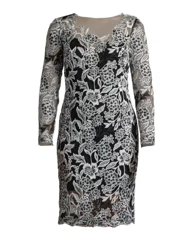 Tadashi Shoji Floral-Embroidered Illusion Midi Dress | Thumbnail 1 Tadashi Shoji Floral-Embroidered Illusion Midi Dress | Thumbnail 1