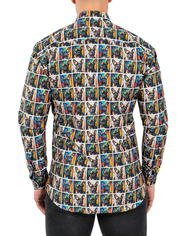 Men's Fibonacci Multicolor Puppy Portrait Sport Shirt