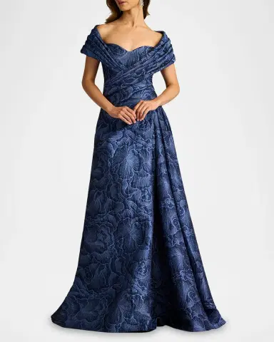 Tadashi Shoji Pleated Off-Shoulder Floral Jacquard Gown | Thumbnail 5 Tadashi Shoji Pleated Off-Shoulder Floral Jacquard Gown | Thumbnail 5
