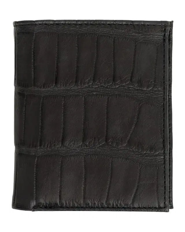 Abas Men 's Matte Alligator Leather Bifold Wallet w/ ID Window