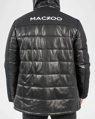 Maceoo Men's Hybrid Leather Hooded Bomber Jacket | Thumbnail 2