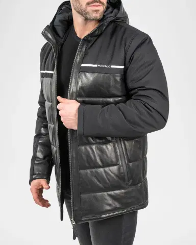 Maceoo Men's Hybrid Leather Hooded Bomber Jacket | Thumbnail 4