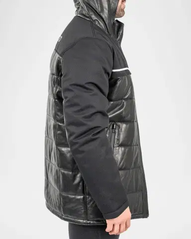 Maceoo Men's Hybrid Leather Hooded Bomber Jacket | Thumbnail 5