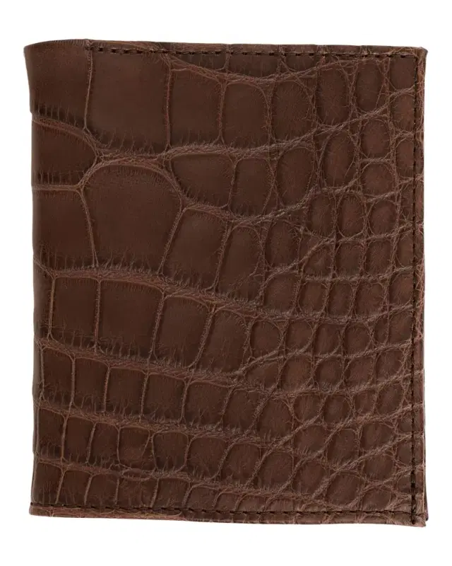 Abas Men 's Matte Alligator Leather Bifold Wallet w/ ID Window